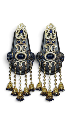 Dark Blue Ganesha Elephant Dangling Earrings product photo, Cunei India