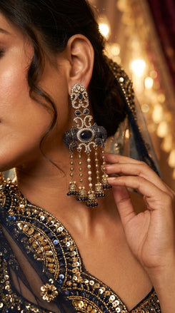 Dark Blue Ganesha Elephant Dangling Earrings detail, Cunei India