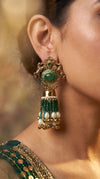 Dark Green Royal Empress Horse Jhumka Dangling Earrings side view, Cunei India