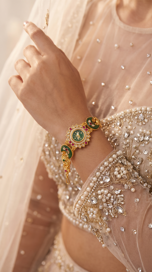 Emerald Crescent Peacock Bracelet Watch for women, Cunei India