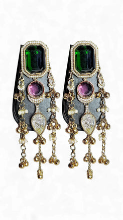 Emerald Green and Amethyst Purple Cz Cascading Hanging Earrings for women, Cunei India