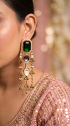 Emerald Green and Amethyst Purple Cz Cascading Hanging Earrings product photo, Cunei India
