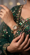 Emerald Green and Ruby Red Pearl Ethnic Wrist Watch detail, Cunei India