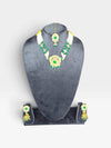 Emerald Green and White Three Piece Floral Kundan Pendant Necklace Set - view 4