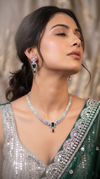Emerald Green Cut Drop Pendant Cz Geometric Necklace Set side view, Cunei India