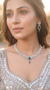 Emerald Green Cut Drop Pendant Cz Geometric Necklace Set product photo, Cunei India
