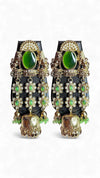Emerald Green and Gold Pearl Ethnic Jhumka Earrings for women, Cunei India