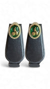 Emerald Green and Gold Cz Oval Stud Earrings for women, Cunei India