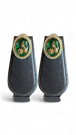 Emerald Green and Gold Cz Oval Stud Earrings for women, Cunei India