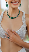 Emerald Green Necklace Earrings Set for Women - Party & Wedding Wear - view 2