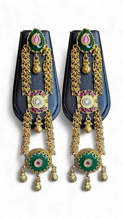 Emerald Green and Ruby Pink Enamel Cascading Hanging Earrings for women, Cunei India