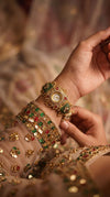 Emerald Green, Ruby Red, and Clear Cz Ethnic Bracelet Watch side view, Cunei India