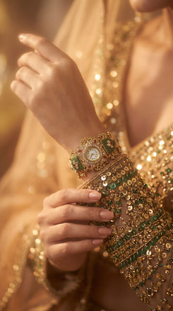 Emerald Green, Ruby Red, and Clear Cz Ethnic Bracelet Watch product photo, Cunei India