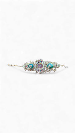 Emerald Green, Ruby Red and Clear Kundan Watch for Women, side view, Cunei India