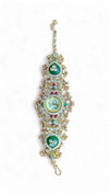 Emerald Green, Ruby Red and Clear Ornate CZ Crystal Watch for Women, side view, Cunei India
