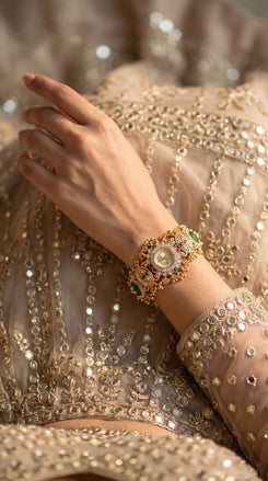 Emerald Green, Ruby Red and Clear Ornate CZ Crystal Watch for Women, product photo, Cunei India