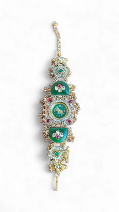 Emerald Green and Ruby Red Elephant Dial CZ Enamel Watch for Women, side view, Cunei India