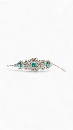 Emerald Green and Ruby Red CZ Statement Watch for Women, side view, Cunei India