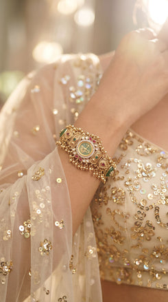 Emerald Green and Ruby Red CZ Statement Watch for Women, product photo, Cunei India