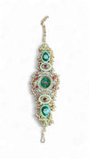 Emerald Green and Ruby Red Kundan Watch for Women, side view, Cunei India