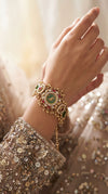 Emerald Green and Ruby Red Kundan Watch for Women, detail, Cunei India