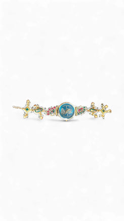 Emerald Green and Ruby Red Pearl Watch for Women, side view, Cunei India