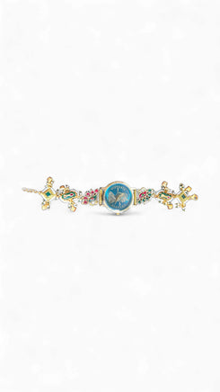 Imperial Emerald Green and Ruby Red Pearl Open-Work Watch, side view, Cunei India