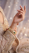 Emerald Green, Ruby Red, and Ivory White Oval Meenakari Kundan Kada Bangles for Women, Cunei India