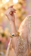 Emerald Green, Ruby Red, and Ivory White Oval Meenakari Kundan Kada Bangles side view, Cunei India