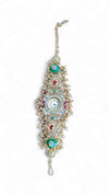 Emerald Green and Ruby Red Kundan Studded CZ Enamel Watch for Women, side view, Cunei India