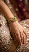Emerald Green and Ruby Red Kundan Studded CZ Enamel Watch for Women, detail, Cunei India