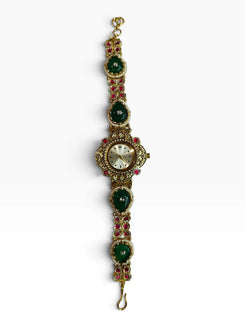 Emerald Green and Ruby Red Pearl Ethnic Wrist Watch for Women - view 2