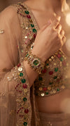 Emerald Green, Ruby Red and White Cz Ethnic Bracelet Watch side view, Cunei India
