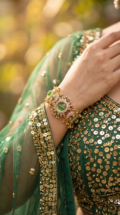 Emerald Green, Ruby Red and White Cz Ethnic Bracelet Watch product photo, Cunei India