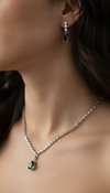 Emerald Green & Silver Necklace Earrings Set for Women - Party & Wedding Wear
