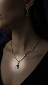 Emerald Green & Silver Necklace Earrings Set for Women - Party & Wedding Wear - view 2