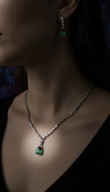 Emerald Green & Silver Necklace Earrings Set for Women - Party & Wedding Wear - view 2