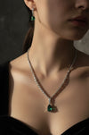 Emerald Green & Silver Necklace Earrings Set for Women - Party & Wedding Wear - view 3