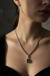 Emerald Green & Silver Necklace Earrings Set for Women - Party & Wedding Wear - view 3