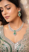 Emerald Green Teardrop Pendant Cz Necklace Set side view, Cunei India