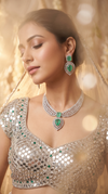 Emerald Green Teardrop Pendant Cz Necklace Set product photo, Cunei India