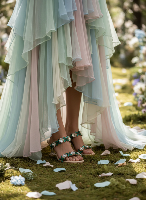 Emerald Green and White Crystal Heels for Women - Party & Wedding Wear - Image 1 - Cunei India