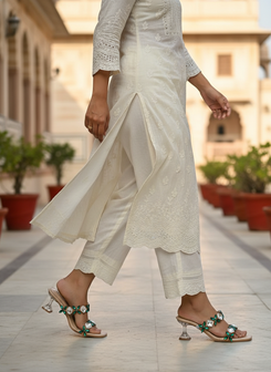 Emerald Green and White Crystal Heels for Women - Party & Wedding Wear - Image 8 - Cunei India