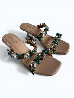 Emerald Green and White Crystal Heels for Women - Party & Wedding Wear - Image 9 - Cunei India
