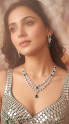 Emerald Green and White Double Strand Leaf Design Cz Necklace Set side view, Cunei India
