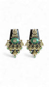 Emerald Green and White Kundan Ethnic Hanging Earrings for women, Cunei India