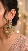 Emerald Green and White Kundan Ethnic Hanging Earrings detail, Cunei India