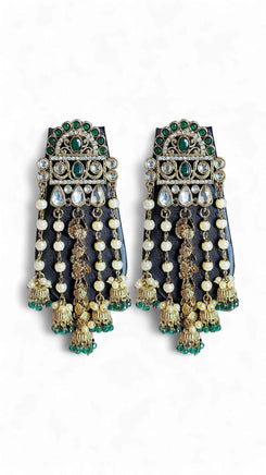 Emerald Green and White Cz Cascading Dangling Earrings for women, Cunei India