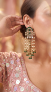 Emerald Green and White Cz Cascading Dangling Earrings product photo, Cunei India