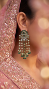 Emerald Green and White Cz Cascading Dangling Earrings detail, Cunei India